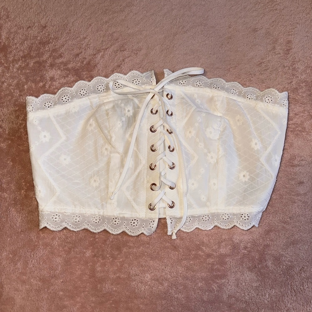 Forever 21 Womens White Lace Up Bando Style Size Small